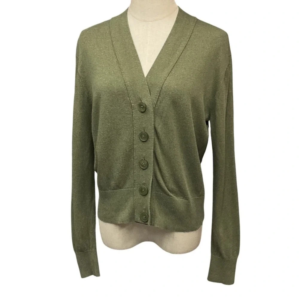 J. Crew Women's V Neck Button Front Long Sleeve Knitted Cardigan Green Sz Medium